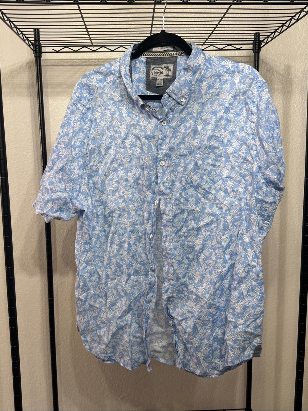 Heritage Blue Palm-Print Short Sleeve Button-Up Shirt
